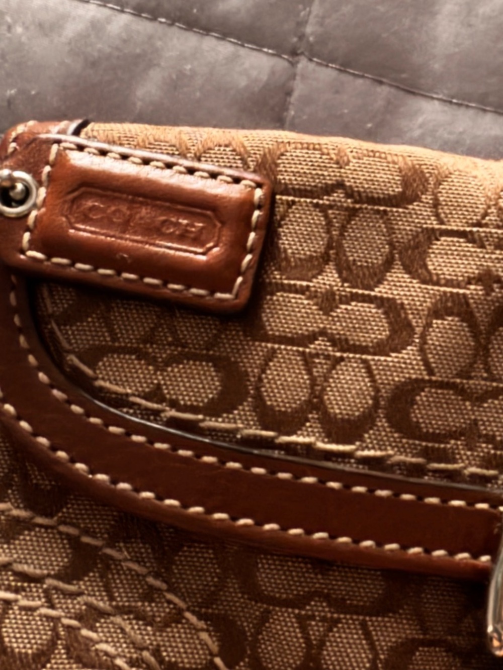 Coach Brown Signature Canvas and Leather Wristlet - Picture 15 of 16